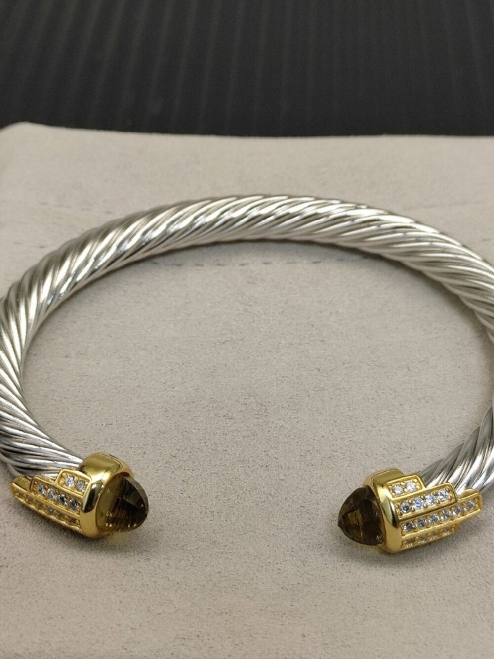 David Yurman 7mm Silver 5-Row Diamond Bracelet with Gold Clasp. Brown Diamonds